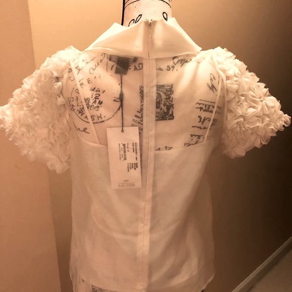 SOLD SOLD SOLD $595 NWT St. John Couture Raw Silk Semi Sheer Top - Picture 6 of 10